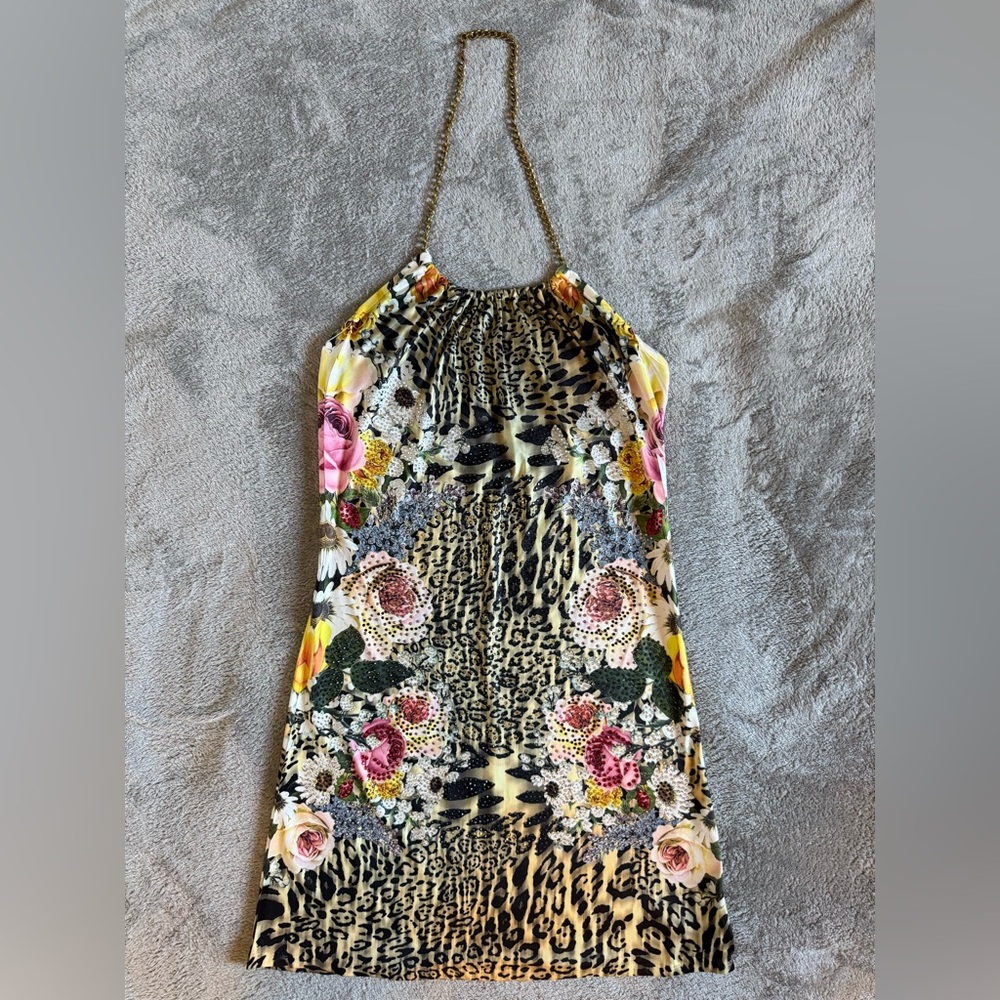 Floral Leopard Print Halter Dress